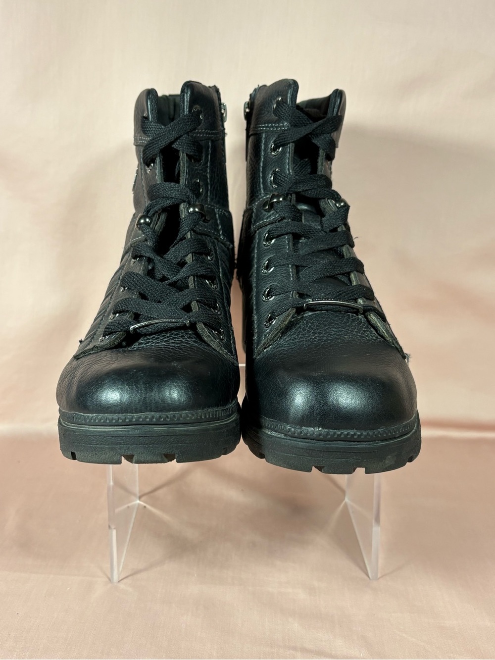 Harley Davidson Women's 9 Black Leather Tamia Lace-Up Side-Zip Motorcycle Boots - Picture 7 of 15